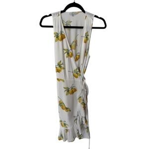 Rails Madison White Lemons Wrap Dress Sleeveless Ruffle Hem Size Small
